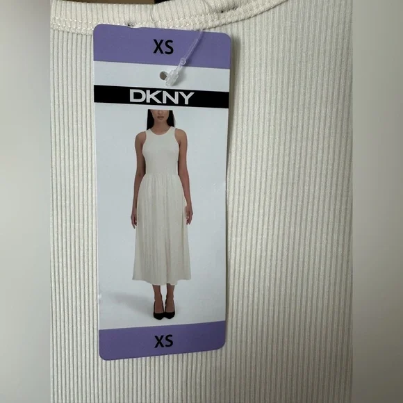 Dkny Cream Pleated Sleeveless Midi Dress - Picture 5 of 10